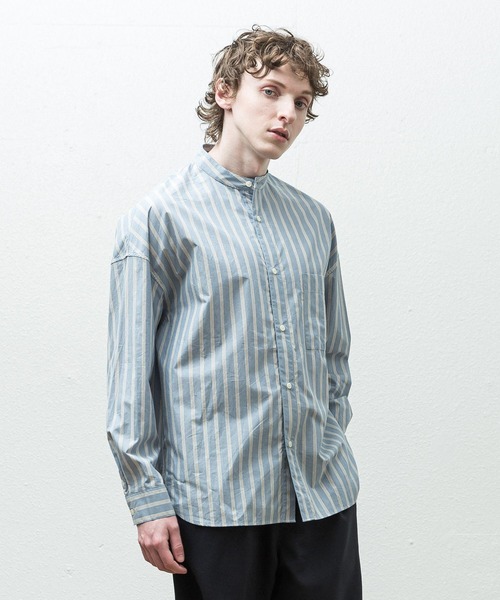 SLICK(スリック)の「ヴィンテージストライプバンドカラードロップショルダーシャツ(シャツ/ブラウス・メンズ・ブラウン/サックスブルー・1/2)」の2枚目の写真