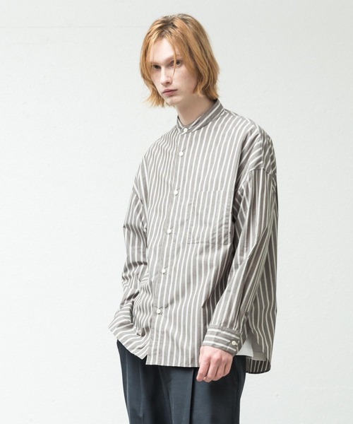 SLICK(スリック)の「ヴィンテージストライプバンドカラードロップショルダーシャツ(シャツ/ブラウス・メンズ・ブラウン/サックスブルー・1/2)」の3枚目の写真