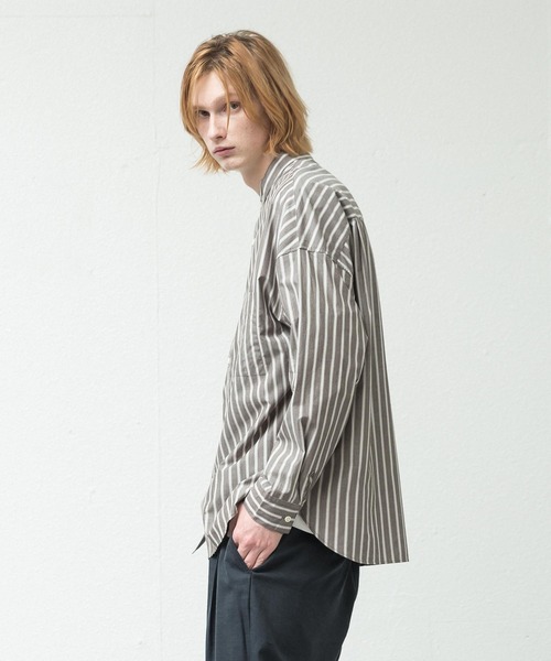 SLICK(スリック)の「ヴィンテージストライプバンドカラードロップショルダーシャツ(シャツ/ブラウス・メンズ・ブラウン/サックスブルー・1/2)」の4枚目の写真