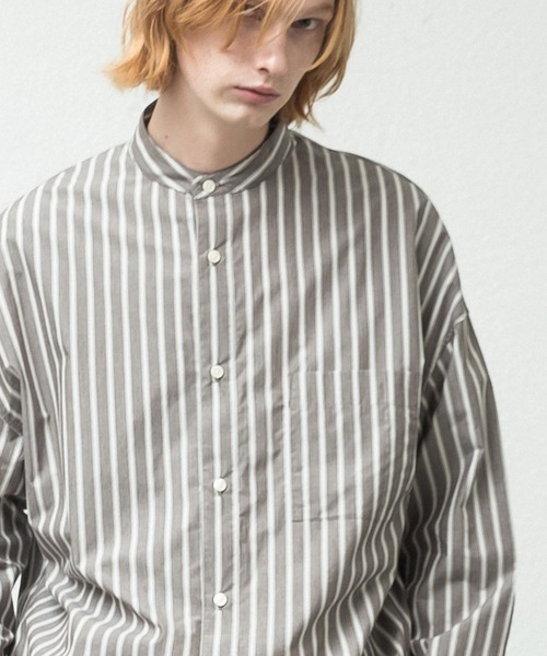 SLICK(スリック)の「ヴィンテージストライプバンドカラードロップショルダーシャツ(シャツ/ブラウス・メンズ・ブラウン/サックスブルー・1/2)」の6枚目の写真