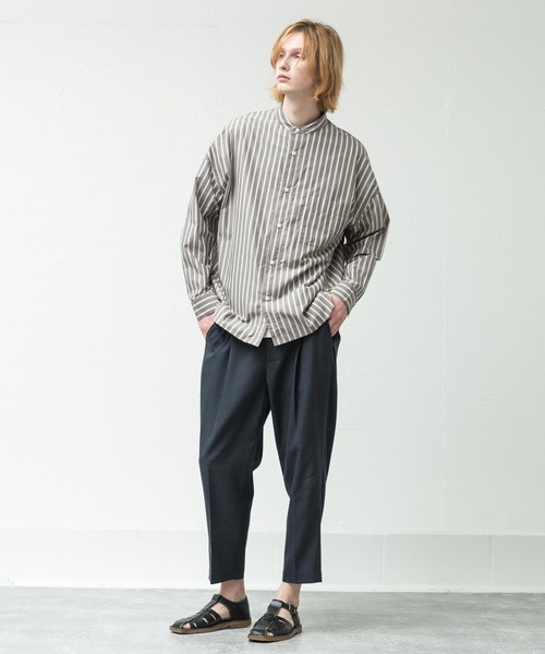 SLICK(スリック)の「ヴィンテージストライプバンドカラードロップショルダーシャツ(シャツ/ブラウス・メンズ・ブラウン/サックスブルー・1/2)」の8枚目の写真