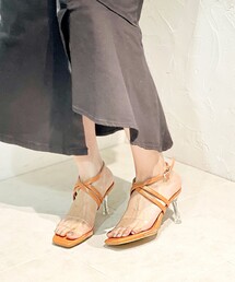 アレンジドクロスストラップクリアヒールサンダル