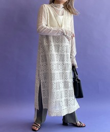 w closet | レースパイピングVネックワンピース(ワンピース)