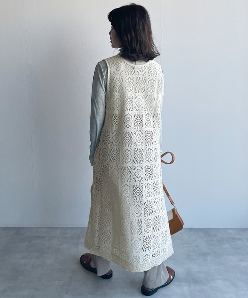 w closet（ダブルクローゼット）の「レースパイピングVネックワンピース（ワンピース・レディース・グリーン/キナリ/ブラック/ブラウン・FREE）」の15枚目の写真