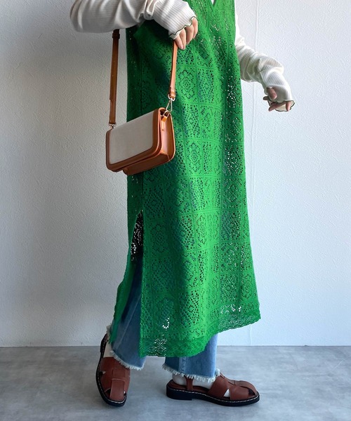 w closet（ダブルクローゼット）の「レースパイピングVネックワンピース（ワンピース・レディース・グリーン/キナリ/ブラック/ブラウン・FREE）」の19枚目の写真