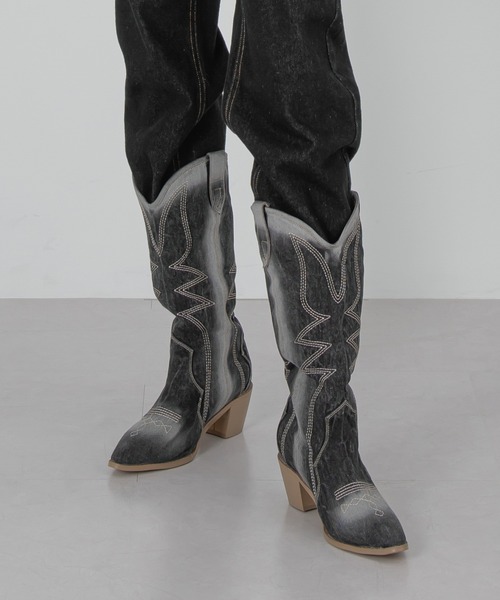 FOLLOWIN（フォロウィン）の「ポイントデニムジーンズウエスタンブーツ（スニーカー・レディース・ブラック/ブルー・23cm/24cm/25cm）」の10枚目の写真