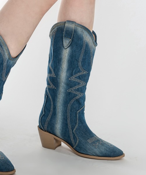 FOLLOWIN（フォロウィン）の「ポイントデニムジーンズウエスタンブーツ（スニーカー・レディース・ブラック/ブルー・23cm/24cm/25cm）」の20枚目の写真