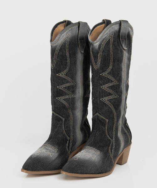 FOLLOWIN（フォロウィン）の「ポイントデニムジーンズウエスタンブーツ（スニーカー・レディース・ブラック/ブルー・23cm/24cm/25cm）」の8枚目の写真