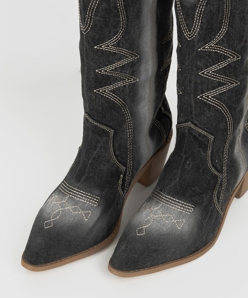 FOLLOWIN（フォロウィン）の「ポイントデニムジーンズウエスタンブーツ（スニーカー・レディース・ブラック/ブルー・23cm/24cm/25cm）」の5枚目の写真