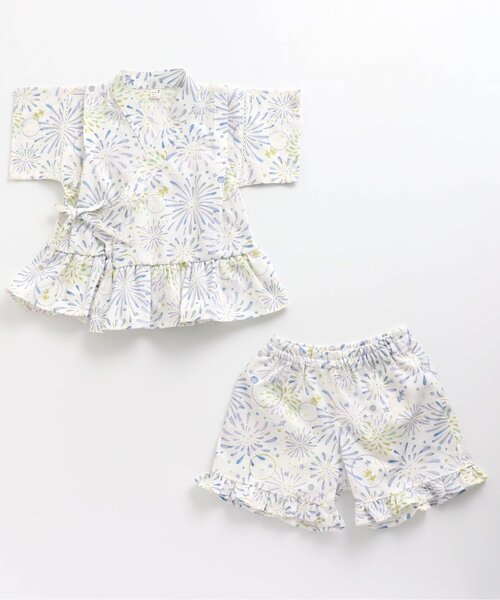 apres les cours(アプレレクール)の「水彩花火柄甚平(浴衣・キッズ・ピンク/ブルー・90/100/110/120/80/130)」の1枚目の写真