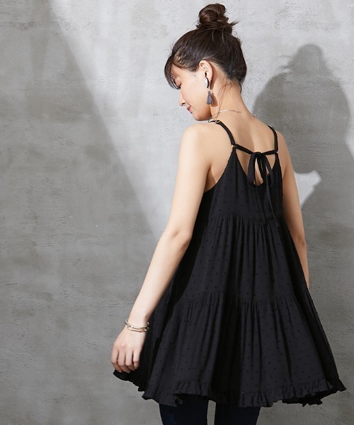 SMILE LAND（スマイルランド）の「大きいサイズ バックリボンティアードキャミソールチュニック（キャミソール・レディース・オレンジ/ブラック・3L/4L/5L/LL/L）」の2枚目の写真