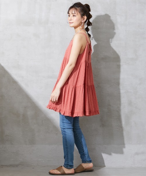 SMILE LAND（スマイルランド）の「大きいサイズ バックリボンティアードキャミソールチュニック（キャミソール・レディース・オレンジ/ブラック・3L/4L/5L/LL/L）」の10枚目の写真