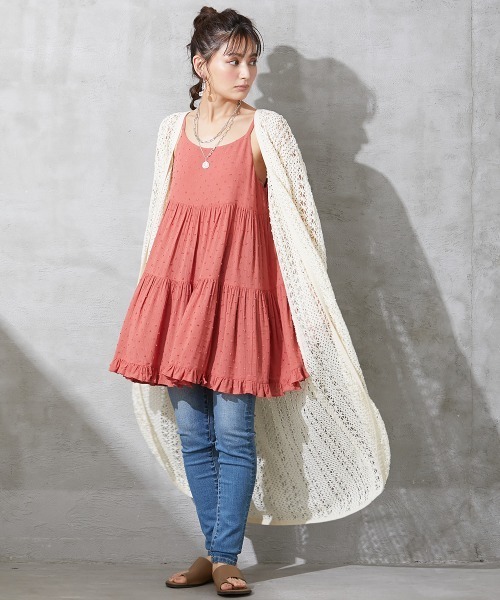 SMILE LAND（スマイルランド）の「大きいサイズ バックリボンティアードキャミソールチュニック（キャミソール・レディース・オレンジ/ブラック・3L/4L/5L/LL/L）」の9枚目の写真