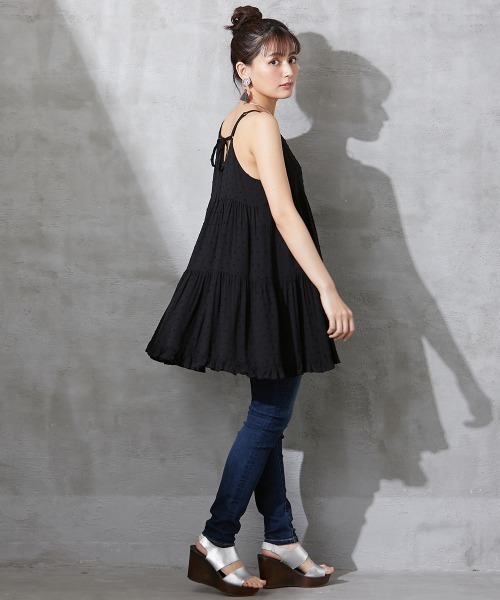 SMILE LAND（スマイルランド）の「大きいサイズ バックリボンティアードキャミソールチュニック（キャミソール・レディース・オレンジ/ブラック・3L/4L/5L/LL/L）」の4枚目の写真