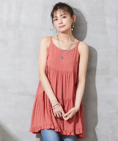 SMILE LAND（スマイルランド）の「大きいサイズ バックリボンティアードキャミソールチュニック（キャミソール・レディース・オレンジ/ブラック・3L/4L/5L/LL/L）」の6枚目の写真