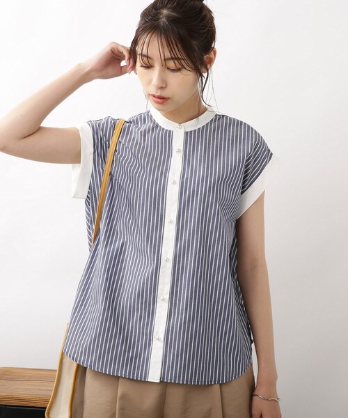 DRESKIP（ドレスキップ）の「◆配色パール調ボタンブラウス（シャツ/ブラウス・レディース・ピンク系7/ブルー系2/ホワイト系5・02/03/04）」の3枚目の写真