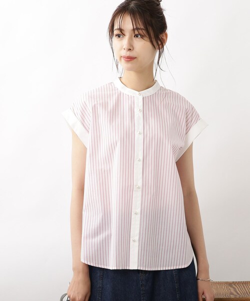 DRESKIP（ドレスキップ）の「◆配色パール調ボタンブラウス（シャツ/ブラウス・レディース・ピンク系7/ブルー系2/ホワイト系5・02/03/04）」の4枚目の写真