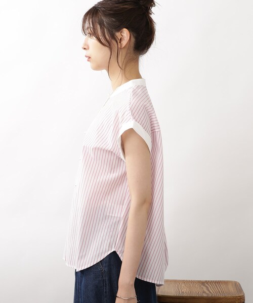 DRESKIP（ドレスキップ）の「◆配色パール調ボタンブラウス（シャツ/ブラウス・レディース・ピンク系7/ブルー系2/ホワイト系5・02/03/04）」の5枚目の写真