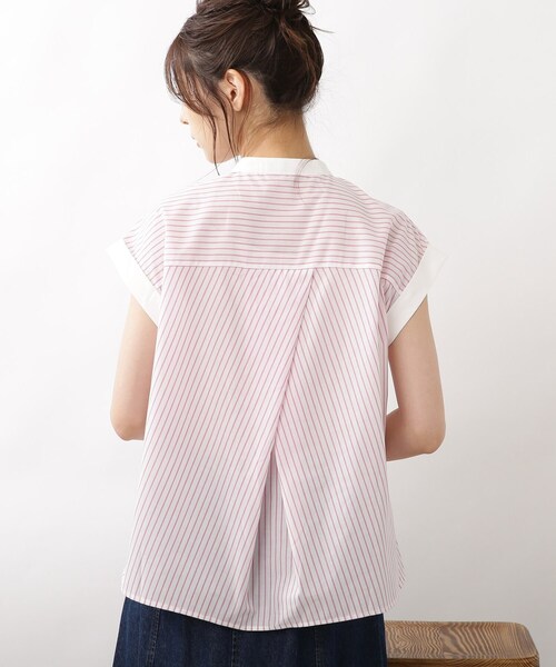 DRESKIP（ドレスキップ）の「◆配色パール調ボタンブラウス（シャツ/ブラウス・レディース・ピンク系7/ブルー系2/ホワイト系5・02/03/04）」の6枚目の写真