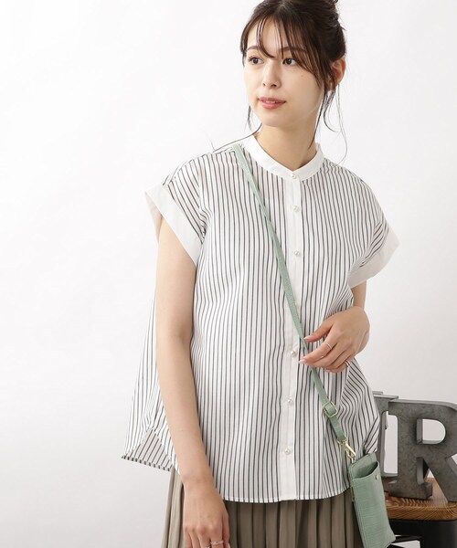 DRESKIP（ドレスキップ）の「◆配色パール調ボタンブラウス（シャツ/ブラウス・レディース・ピンク系7/ブルー系2/ホワイト系5・02/03/04）」の11枚目の写真