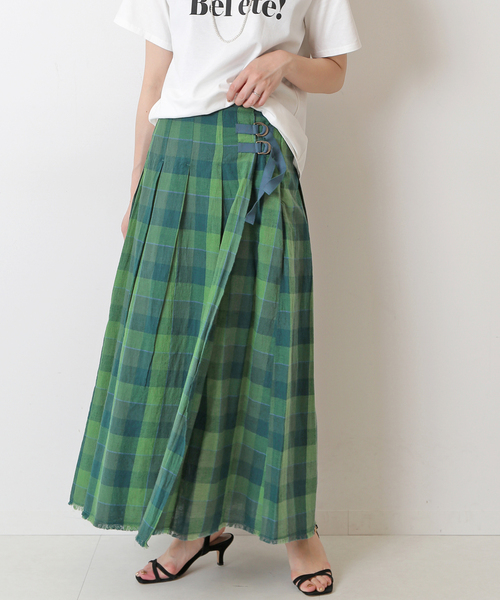 SLOBE IENA（スローブイエナ）の「リネンチェックタックキルトスカート（スカート・レディース・オレンジ/グリーン・FREE）」の2枚目の写真