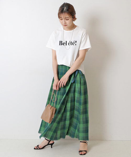 SLOBE IENA（スローブイエナ）の「リネンチェックタックキルトスカート（スカート・レディース・オレンジ/グリーン・FREE）」の4枚目の写真
