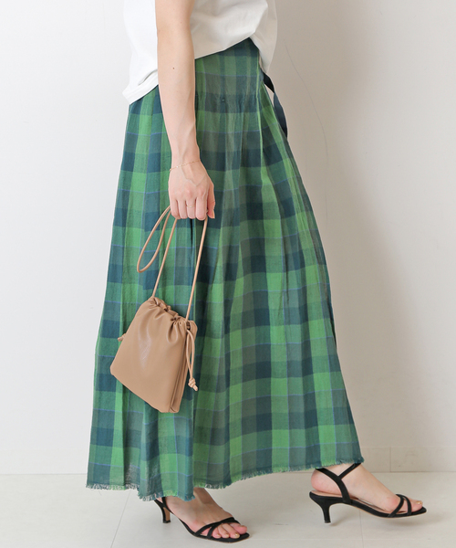 SLOBE IENA（スローブイエナ）の「リネンチェックタックキルトスカート（スカート・レディース・オレンジ/グリーン・FREE）」の8枚目の写真