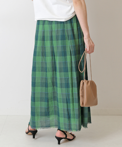 SLOBE IENA（スローブイエナ）の「リネンチェックタックキルトスカート（スカート・レディース・オレンジ/グリーン・FREE）」の9枚目の写真