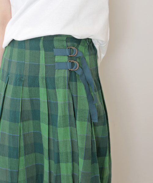 SLOBE IENA（スローブイエナ）の「リネンチェックタックキルトスカート（スカート・レディース・オレンジ/グリーン・FREE）」の10枚目の写真