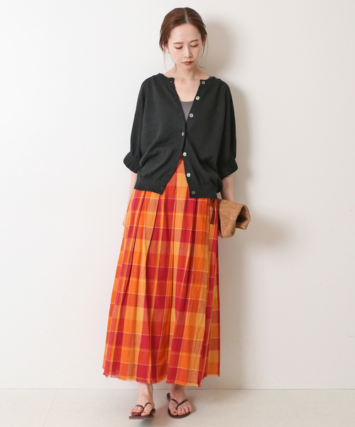 SLOBE IENA（スローブイエナ）の「リネンチェックタックキルトスカート（スカート・レディース・オレンジ/グリーン・FREE）」の19枚目の写真
