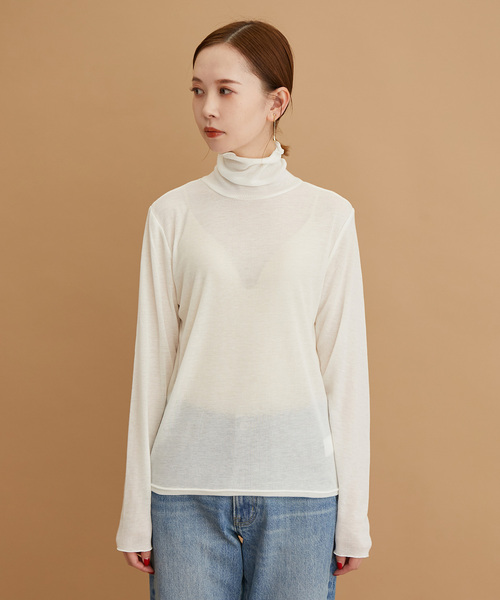 ROPE' PICNIC（ロペピクニック）の「【WEB限定カラー:チャコール,オレンジ】シアーカットタートル（Tシャツ/カットソー・レディース・チャコールグレー/ブラック/オレンジ/グリーン/グリーン系その他/キナリ/イエロー系その他4・38）」の22枚目の写真