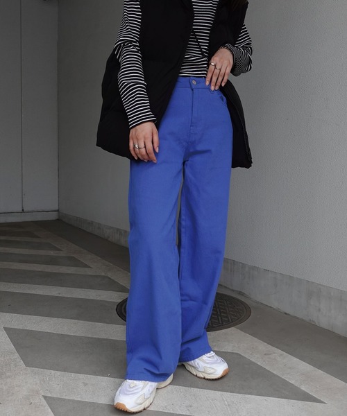 CORNERS（コーナーズ）の「カラーデニムワイドパンツ（デニムパンツ・レディース・ライトブルー/ブラック/グレー/ブルー/グリーン/ベージュ系その他/ロイヤルブルー・M）」の7枚目の写真