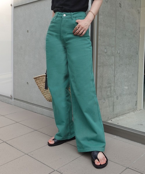 CORNERS（コーナーズ）の「カラーデニムワイドパンツ（デニムパンツ・レディース・ライトブルー/ブラック/グレー/ブルー/グリーン/ベージュ系その他/ロイヤルブルー・M）」の21枚目の写真