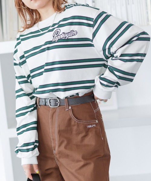 PBLIM（ページボーイリム）の「PAGEBOYLIM/ワッペンボーダーロンT（Tシャツ/カットソー・レディース・ホワイト系その他/ベージュ系その他/ネイビー系・MEDIUM/LARGE）」の2枚目の写真