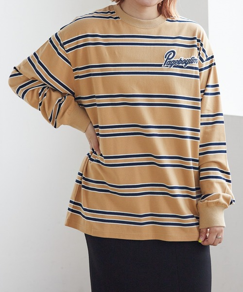 PBLIM（ページボーイリム）の「PAGEBOYLIM/ワッペンボーダーロンT（Tシャツ/カットソー・レディース・ホワイト系その他/ベージュ系その他/ネイビー系・MEDIUM/LARGE）」の3枚目の写真