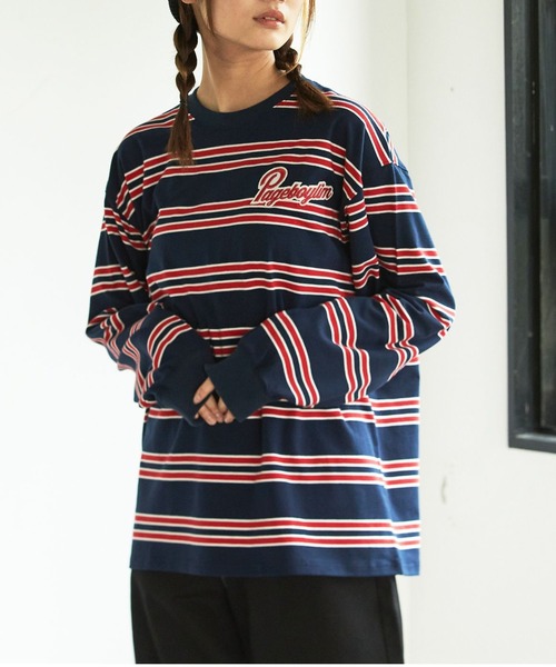 PBLIM（ページボーイリム）の「PAGEBOYLIM/ワッペンボーダーロンT（Tシャツ/カットソー・レディース・ホワイト系その他/ベージュ系その他/ネイビー系・MEDIUM/LARGE）」の11枚目の写真