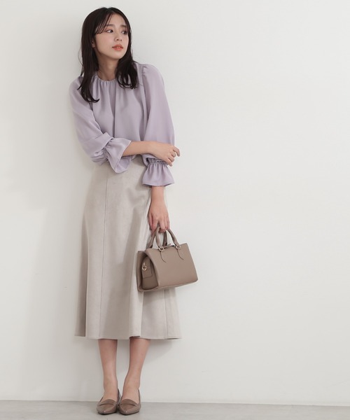 NATURAL BEAUTY BASIC(ナチュラルビューティーベーシック)の「フェイクスエードフレアスカート(スカート・レディース・ブラウン/ラベンダー/グレイッシュベージュ/オレンジ・SMALL/MEDIUM/X-SMALL)」の9枚目の写真