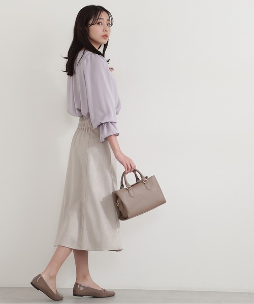 NATURAL BEAUTY BASIC(ナチュラルビューティーベーシック)の「フェイクスエードフレアスカート(スカート・レディース・ブラウン/ラベンダー/グレイッシュベージュ/オレンジ・SMALL/MEDIUM/X-SMALL)」の8枚目の写真