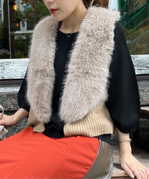Chez toi(シェトワ)の「フェイクファー×ニットジレ(ベスト・レディース・カーキ/ベージュ・FREE)」の11枚目の写真