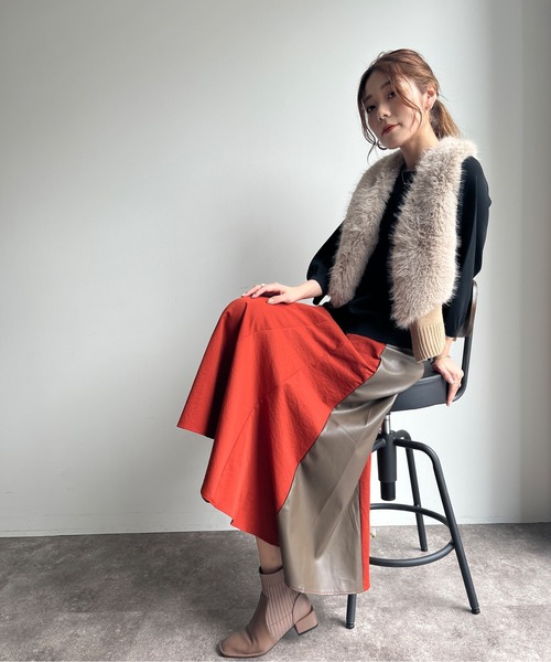Chez toi(シェトワ)の「フェイクファー×ニットジレ(ベスト・レディース・カーキ/ベージュ・FREE)」の20枚目の写真