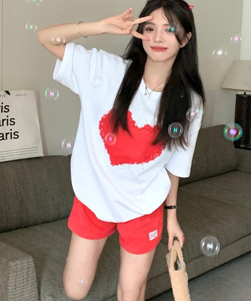 meJane(ミージェーン)の「ハートモチーフ立体ロゴデザインTシャツ【ZOZOTOWN限定】(Tシャツ/カットソー・レディース・ホワイト×レッド/ホワイト×ブルー・FREE)」の7枚目の写真