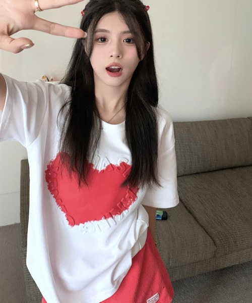 meJane(ミージェーン)の「ハートモチーフ立体ロゴデザインTシャツ【ZOZOTOWN限定】(Tシャツ/カットソー・レディース・ホワイト×レッド/ホワイト×ブルー・FREE)」の11枚目の写真