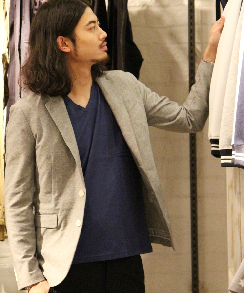 417 EDIFICE（フォーワンセブンエディフィス）の「◇COOL MAX / クールマックス : サーフニット2ボタンジャケット DEL.2（テーラードジャケット・メンズ・ブラック/グレー/コバルトブルー/チャコールグレー/ネイビー・SMALL/LARGE/X-LARGE/MEDIUM）」の2枚目の写真