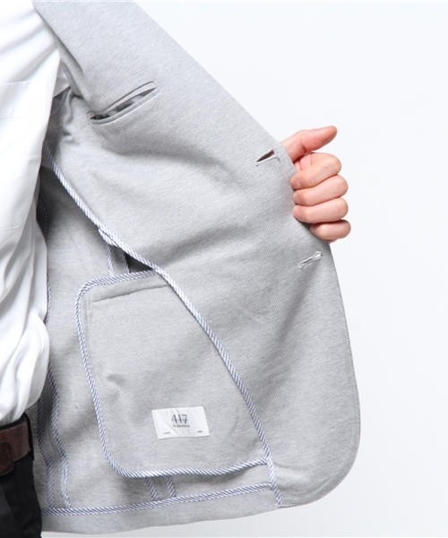 417 EDIFICE（フォーワンセブンエディフィス）の「◇COOL MAX / クールマックス : サーフニット2ボタンジャケット DEL.2（テーラードジャケット・メンズ・ブラック/グレー/コバルトブルー/チャコールグレー/ネイビー・SMALL/LARGE/X-LARGE/MEDIUM）」の6枚目の写真