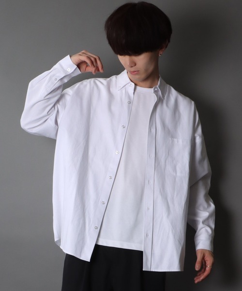 SITRY(シトリー)の「Oversize Drop shoulder oxford fabric BD shirt/オーバーサイズ ドロップショルダー オックスフォード BD シャツ(シャツ/ブラウス・メンズ・ホワイト/ブラック/サックスブルー/イエロー/ネイビー/グレー・M/L/XL)」の19枚目の写真