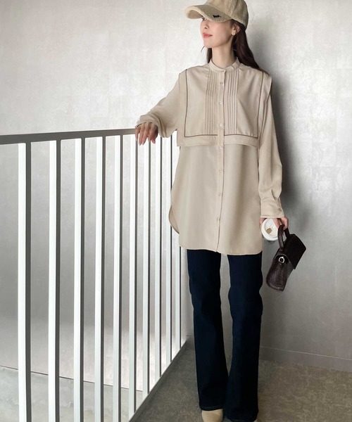 classicalelf（クラシカルエルフ）の「1枚でレディ映え。配色パイピングスクエアカラータックブラウス（シャツ/ブラウス・レディース・ライトベージュ/アイボリー/オレンジ/ブラック・SMALL/MEDIUM/LARGE/X-LARGE）」の10枚目の写真