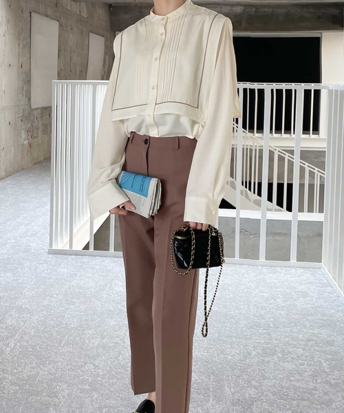 classicalelf（クラシカルエルフ）の「1枚でレディ映え。配色パイピングスクエアカラータックブラウス（シャツ/ブラウス・レディース・ライトベージュ/アイボリー/オレンジ/ブラック・SMALL/MEDIUM/LARGE/X-LARGE）」の7枚目の写真