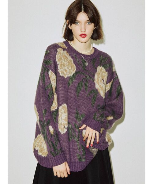 jouetie（ジュエティ）の「パターンジャカードニット（ニット/セーター・レディース・ブラック/パープル/ブルー/アイボリー・MEDIUM）」の21枚目の写真