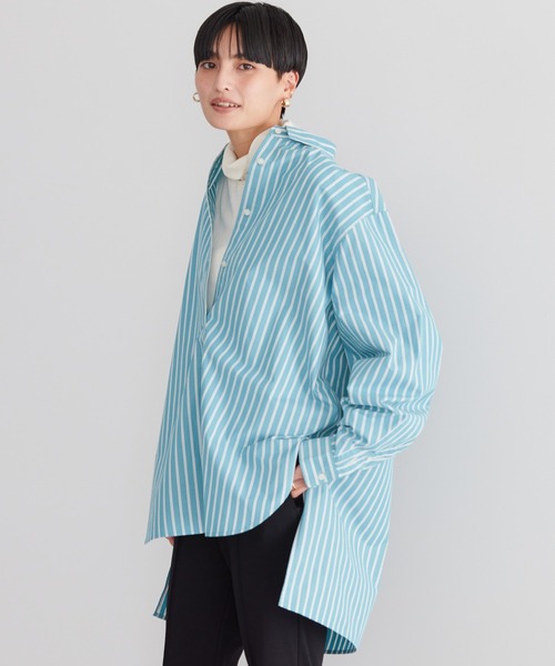 AMERICAN HOLIC（アメリカンホリック）の「イージーケアシャツチュニック（シャツ/ブラウス・レディース・ストライプ/オレンジ/グリーン系その他3/サックスブルー/オフホワイト・M/L）」の3枚目の写真