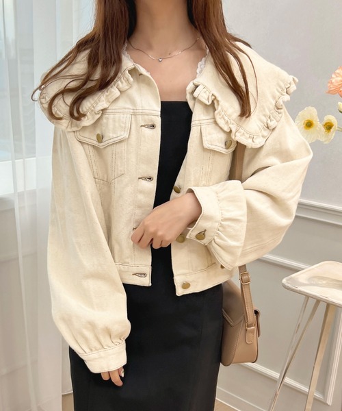 apres jour（アプレジュール）の「フリル襟Gジャン【ZOZOTOWN限定アイテム】（デニムジャケット・レディース・インディゴブルー/ブラック/オフホワイト・フリー/X-LARGE）」の6枚目の写真